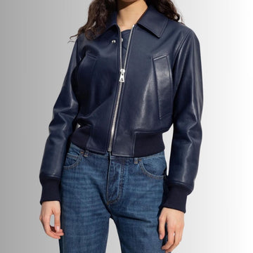 Veste Cuir Bleu Femme - Royale