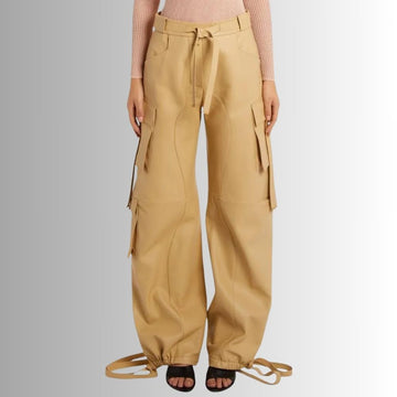 Pantalon Cargo Cuir Femme - Camel