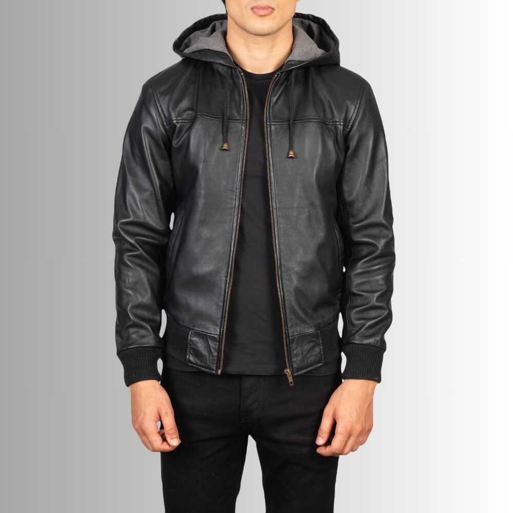 Noir Urbain – Veste cuir homme à capuche – Look streetwear