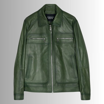 Vert Distingué – Veste cuir verte homme – Coupe droite moderne