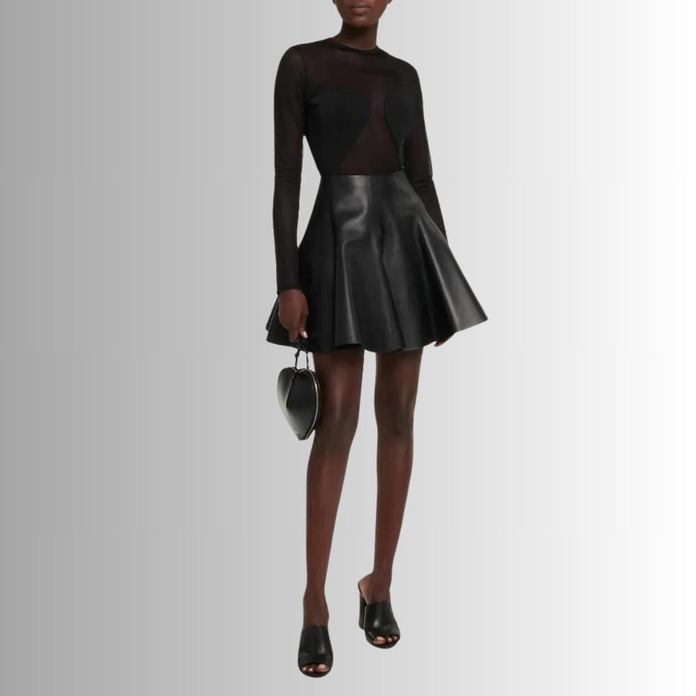 Jupe En Cuir Noir Pour Femme - Style Plissé