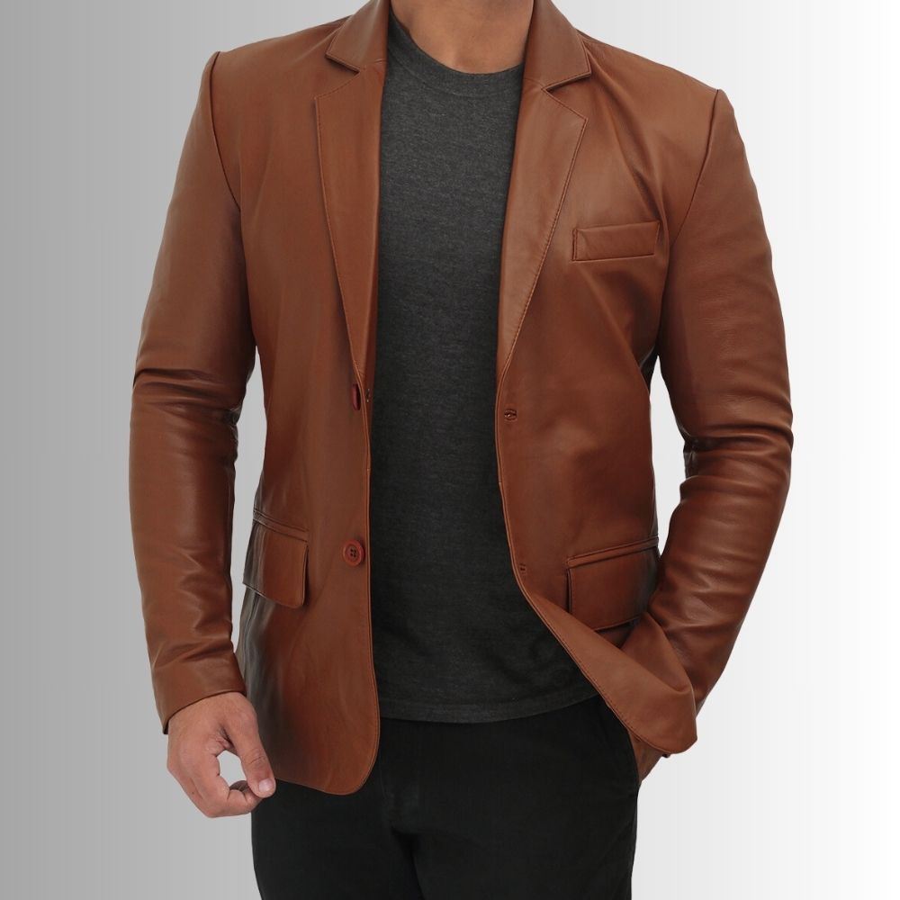 Blazer en cuir marron pour homme