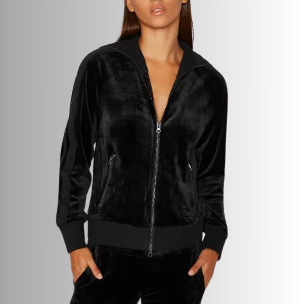 Blouson Zippé Femme Noir – Velours Lisse Chic Sportif
