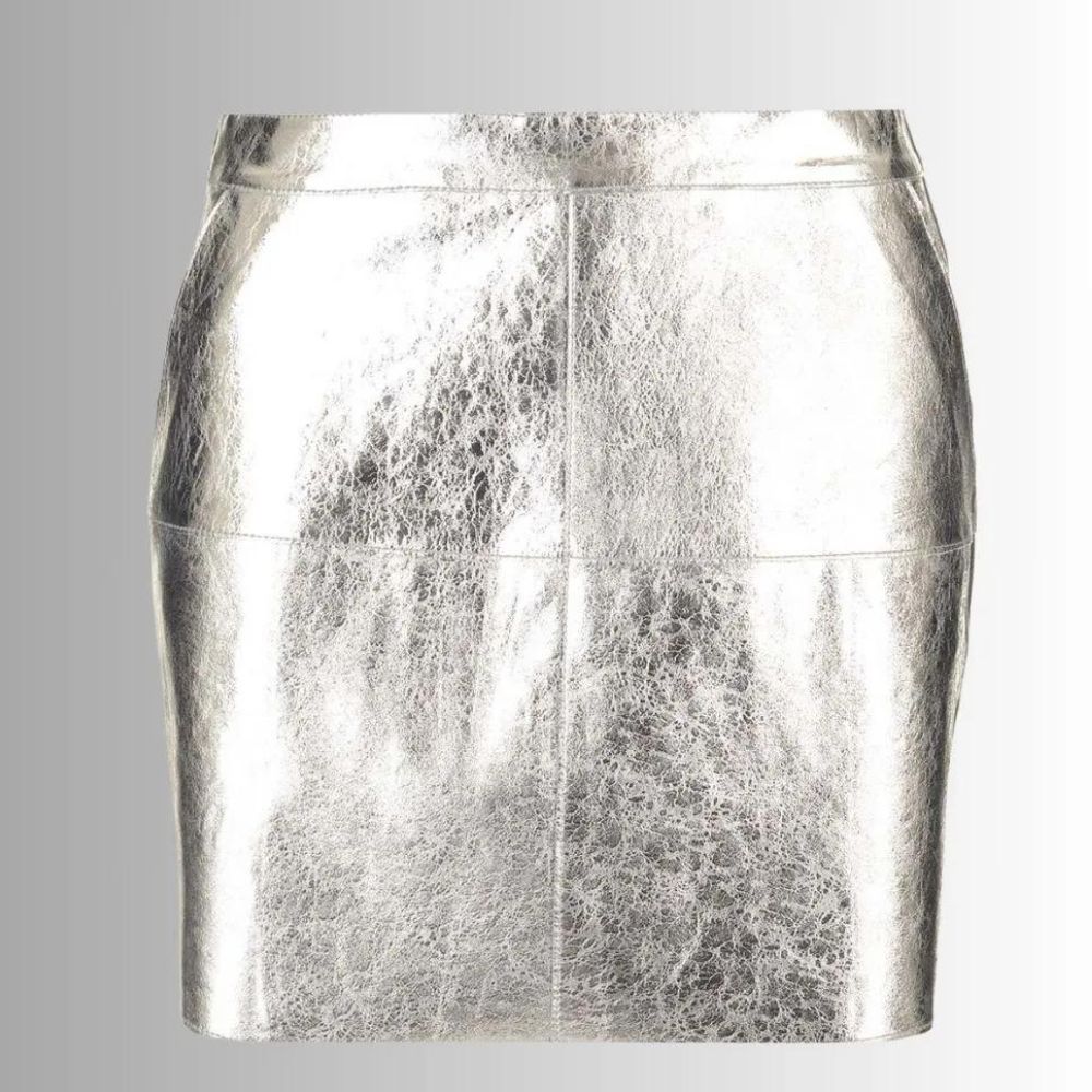 Jupe En Cuir Argenté Métallisé Pour Femme