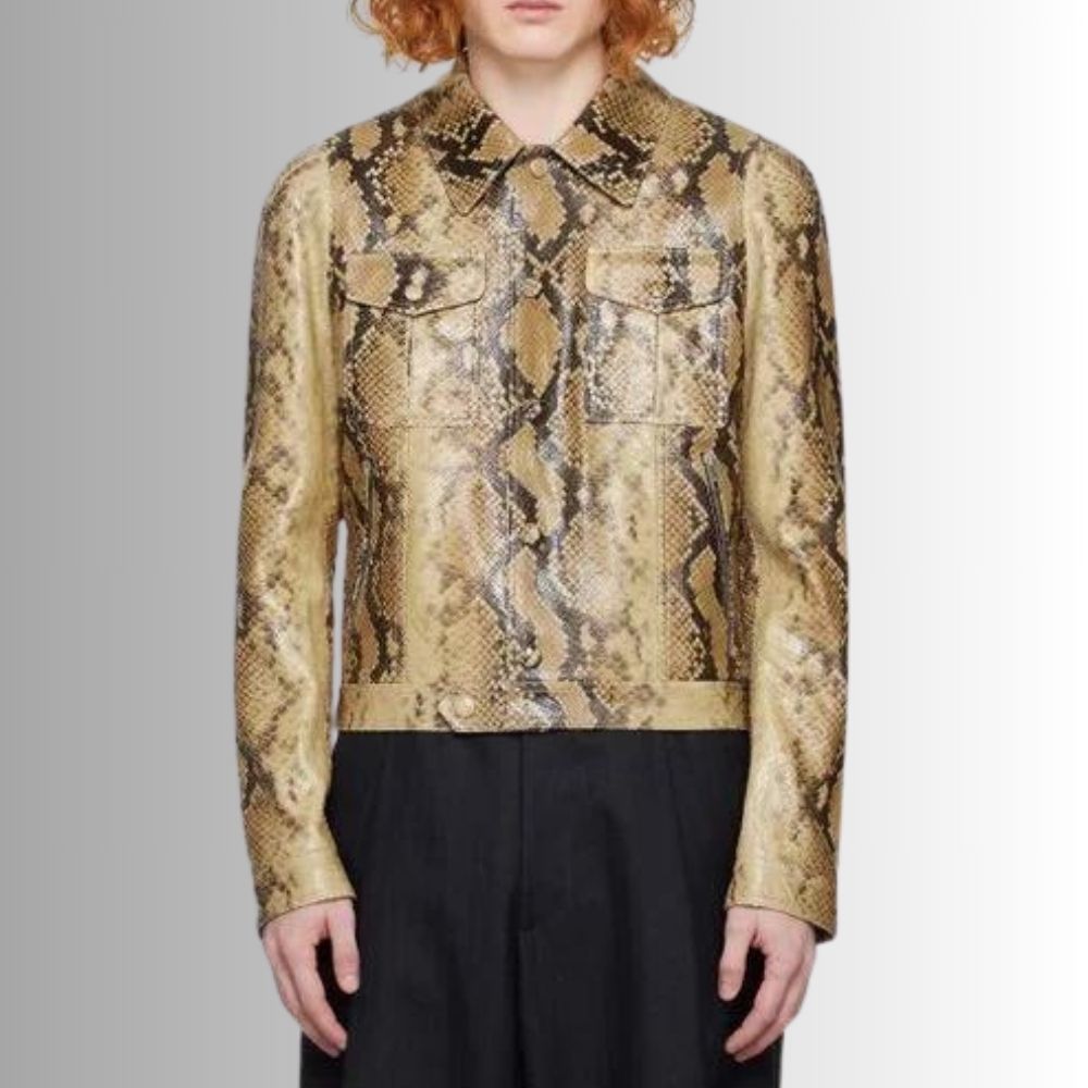Python Beige – Veste cuir serpent homme – Effet reptile naturel