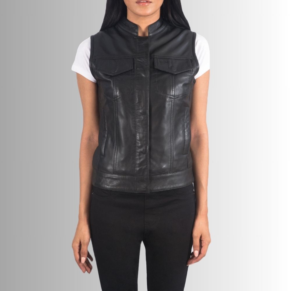 Veste En Cuir Femme Sans Manche - Noir