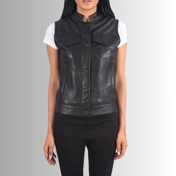 Veste En Cuir Femme Sans Manche - Noir