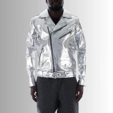 Silver Riot – Veste Cuir Homme Métallisée – Perfecto Argent Brillant