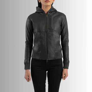 Veste Cuir Capuche Femme - Noir