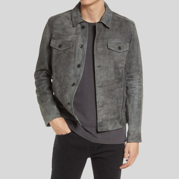 Grey Drift – Veste Daim Gris Homme Coupe Trucker Moderne