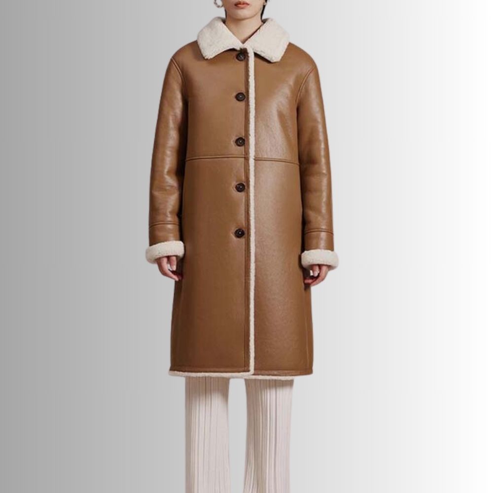 Manteau Long Peau Lainée Femme – Marron