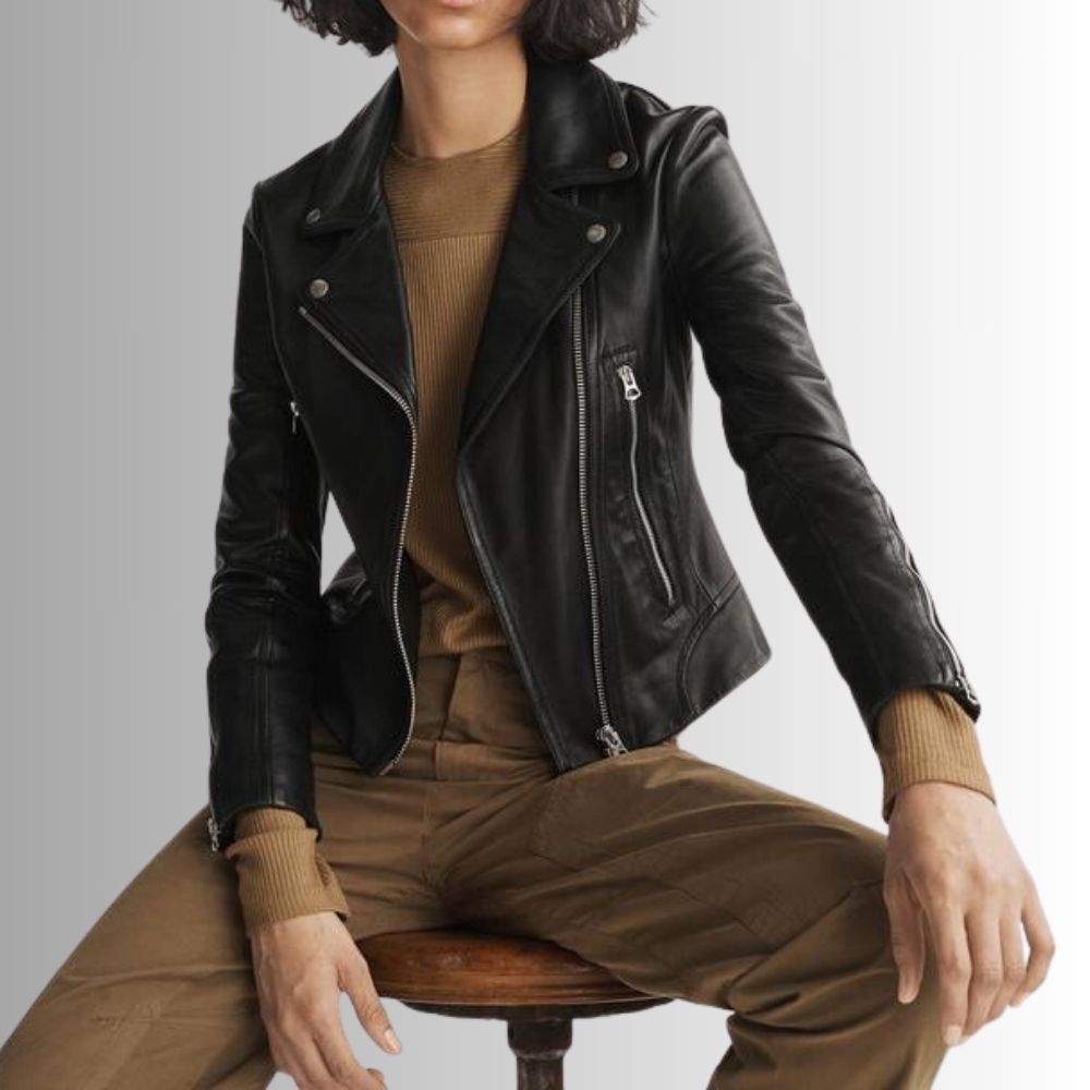Blouson Femme Cuir Noir - Style motard