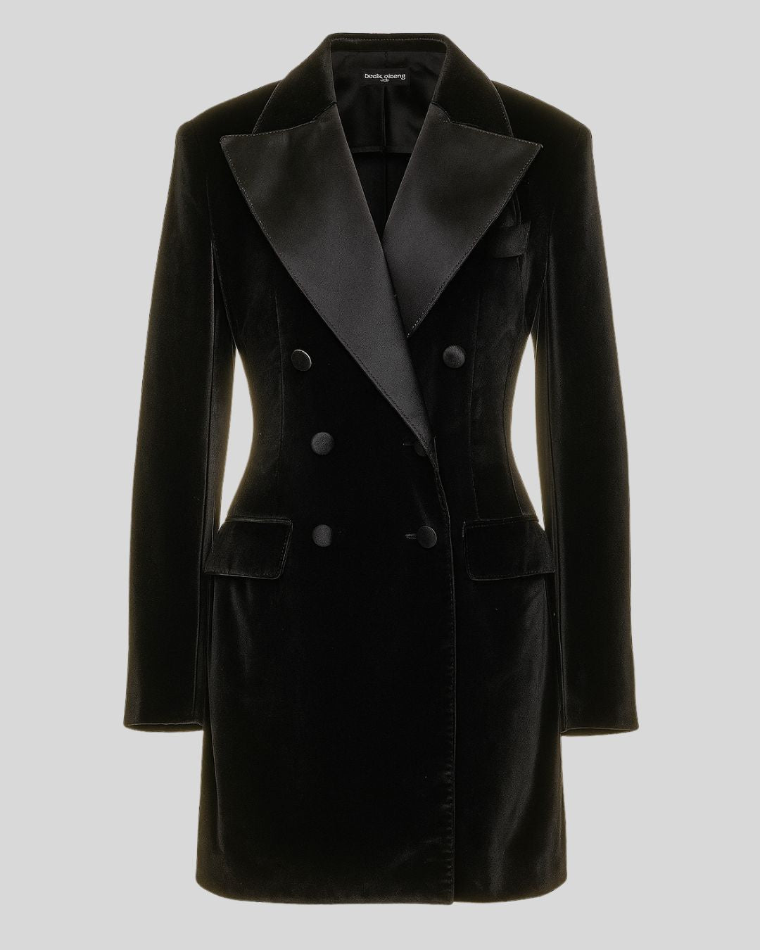 Blazer Femme Velours Noir – Long, Cintré, Double Boutonnage