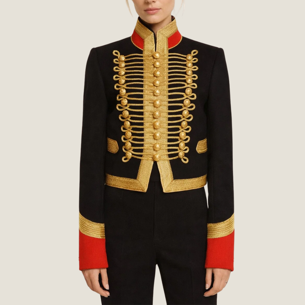 Veste Militaire Femme Laine Noire – Broderies Dorées Couture