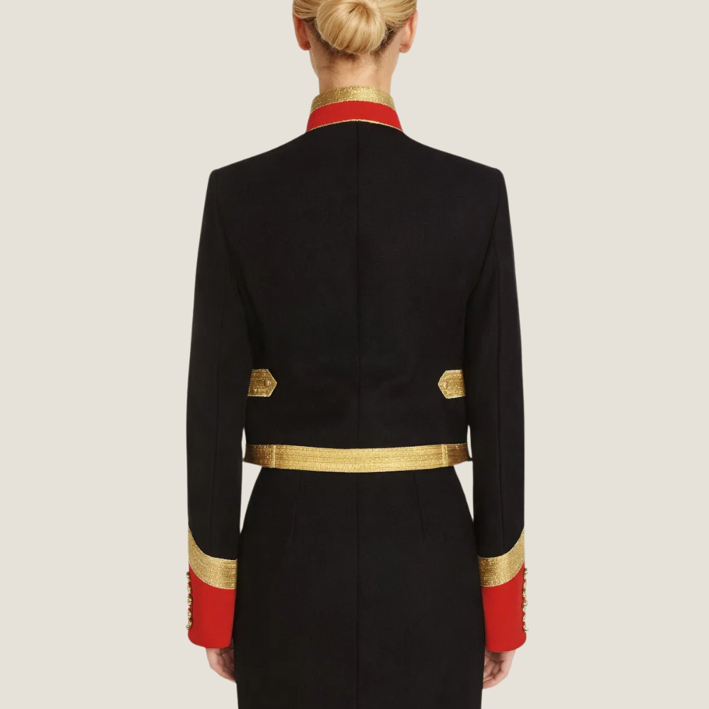 Veste Militaire Femme Laine Noire – Broderies Dorées Couture