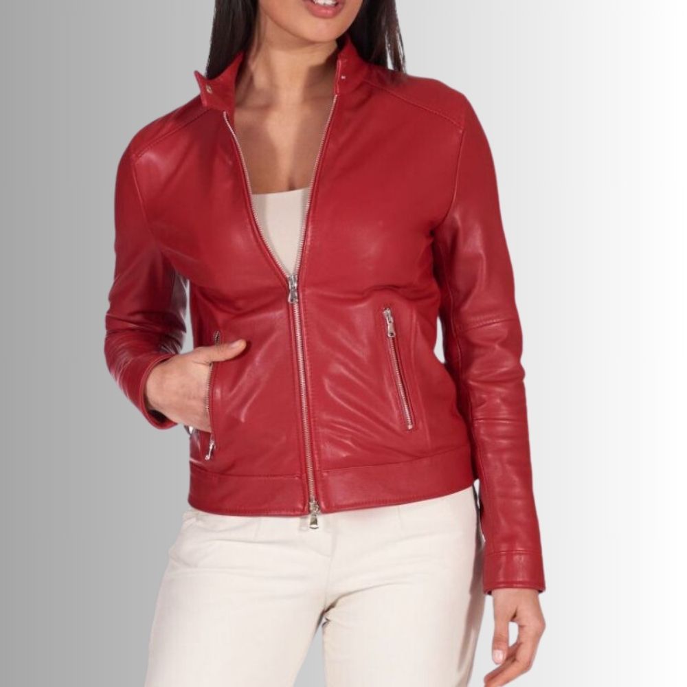 Blouson Cuir Rouge Femme - Cuir d'agneau Nappa