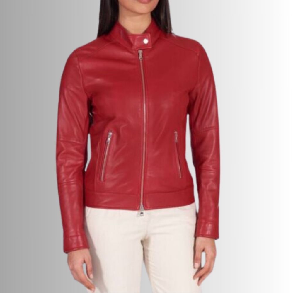 Blouson Cuir Rouge Femme - Cuir d'agneau Nappa