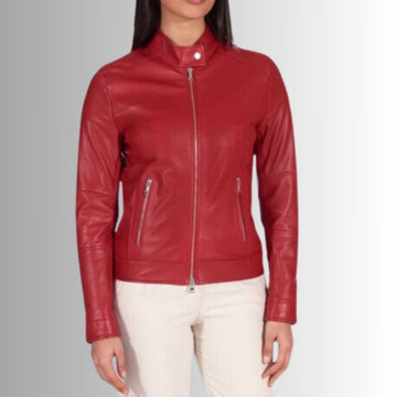Blouson Cuir Rouge Femme - Cuir d'agneau Nappa