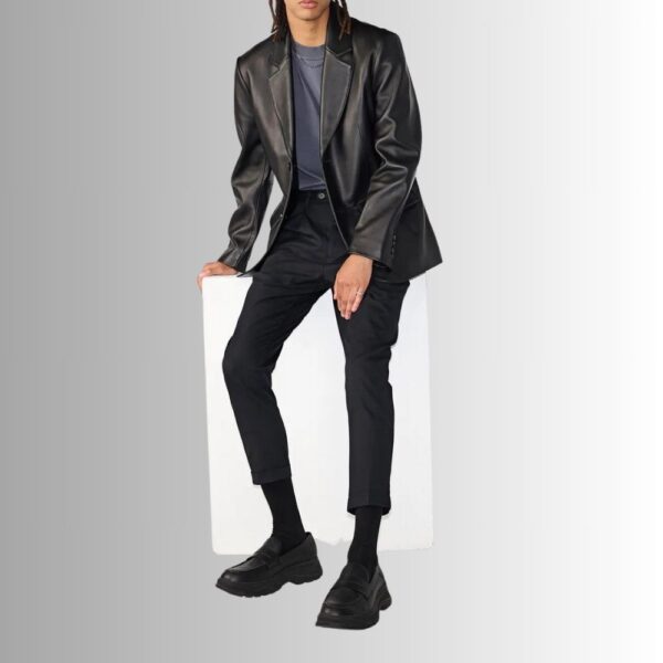 Blazer Cuir Noir Homme - Fait main