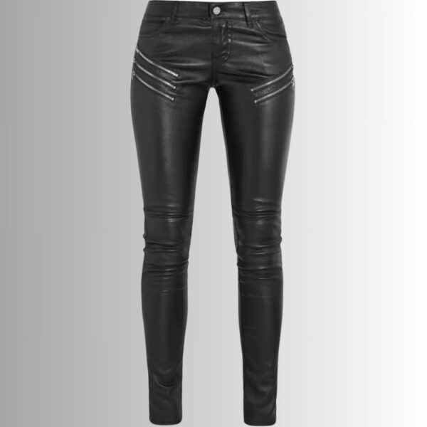 Pantalon Cuir Moto Femme - Noir