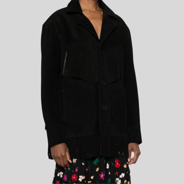 Eclipse Noire – Veste Western Noire à Franges en Daim Femme