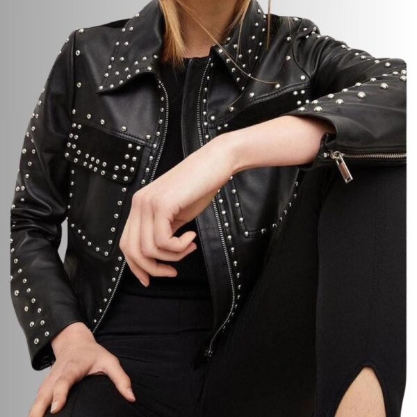 Veste Cuir Cloutee Femme - Noir