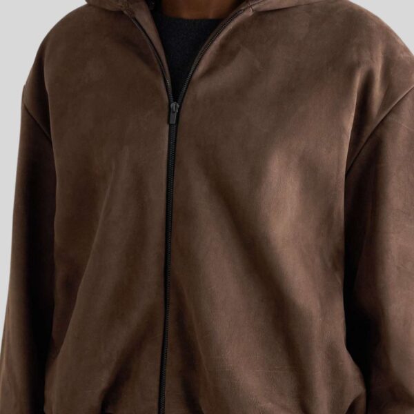 Mocha Shield – Blouson Capuche Daim Homme Zippé Marron
