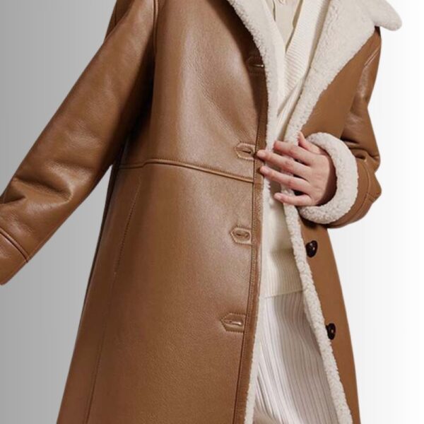 Manteau Long Peau Lainée Femme – Marron