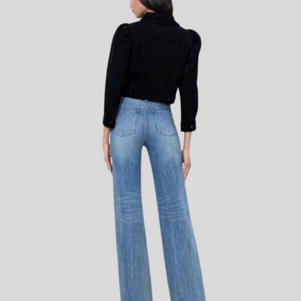 Velvet Puff – Veste Courte Daim Noir Femme à Manches Bouffantes