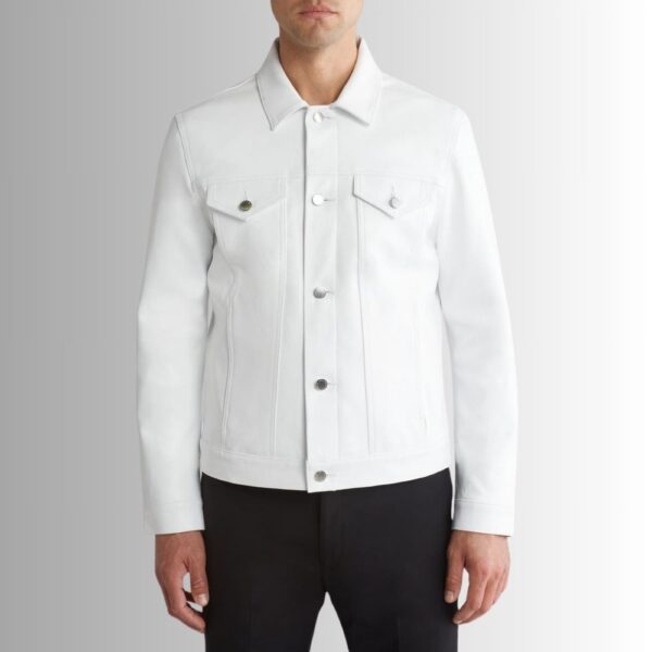 Blanc Camionneur – Veste cuir homme blanche – Style trucker moderne