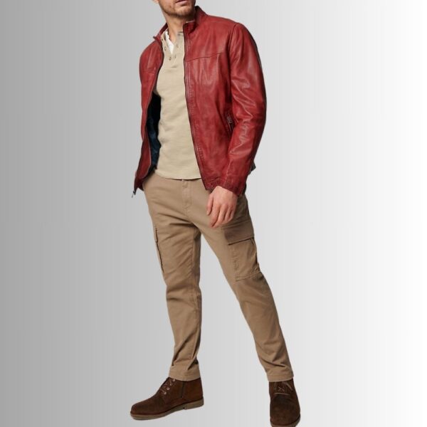 Rouge Prestige – Veste en cuir homme rouge – Coupe ajustée