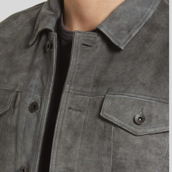 Grey Drift – Veste Daim Gris Homme Coupe Trucker Moderne