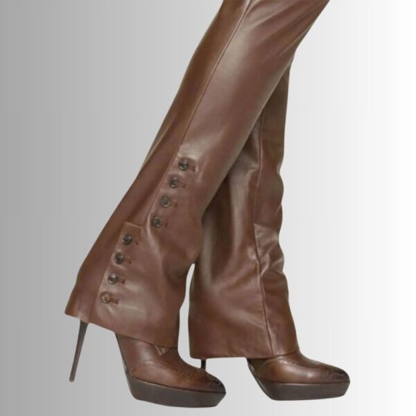 Pantalon Cuir Droit Femme - Marron