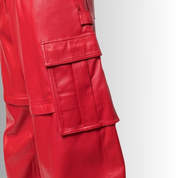 Pantalon Cuir Rouge Femme - Style Cargo