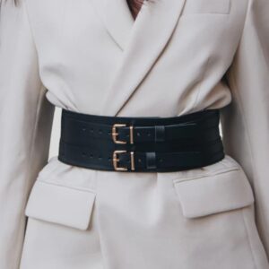 Ceinture Corset Noire en Cuir Véritable Pour Femme
