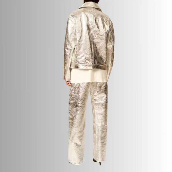 Veste En Cuir Effet Métallisé Pour Femme