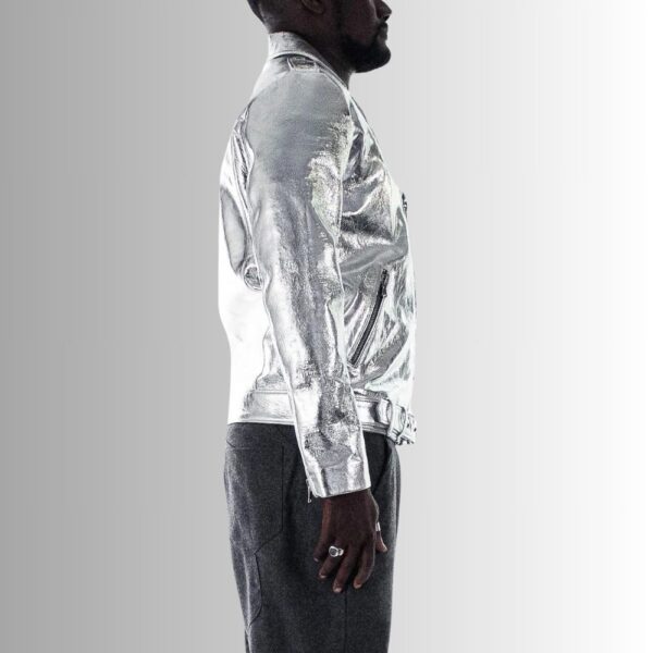Silver Riot – Veste Cuir Homme Métallisée – Perfecto Argent Brillant