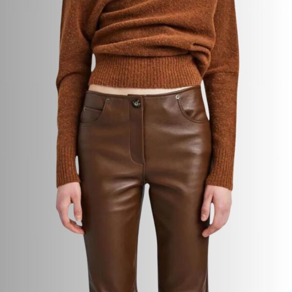 Pantalon Cuir Femme Marron - Coupe Régulière