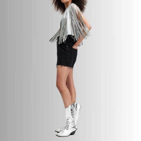 Gilet en Cuir Métallique Argenté - Mode Chic et Élégant