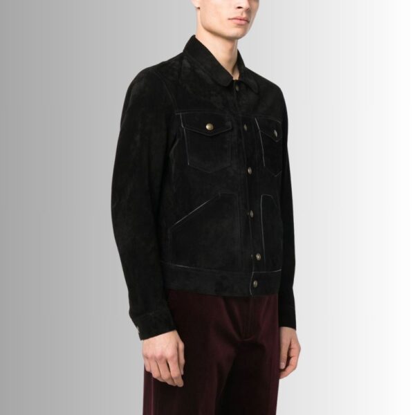 Blouson Daim Noir Pour Homme - Style Western En Daim à Quatre Poches