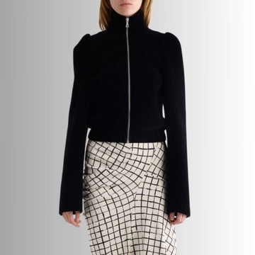 Veste Femme en Velours Noir - Design Élégant avec Fermeture Éclair