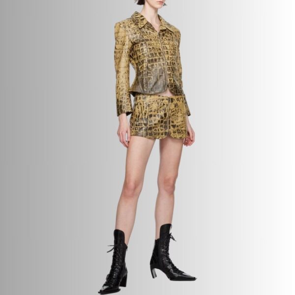 Veste En Cuir Véritable Femme - Croco Embossé