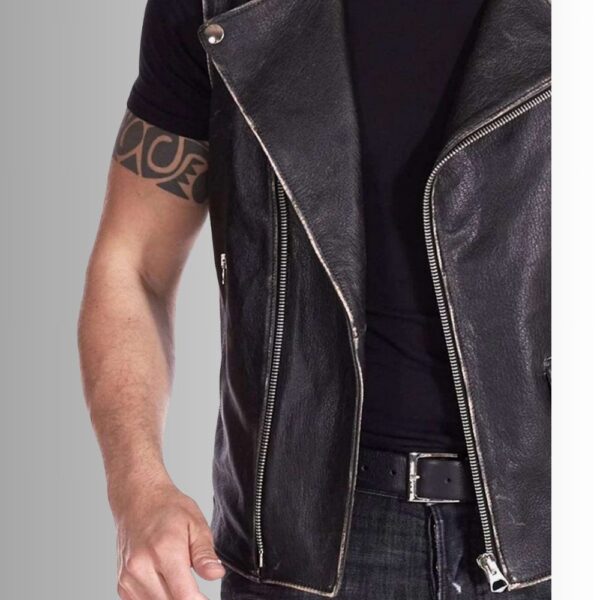 Gilet En Cuir Homme - Style motard en détresse
