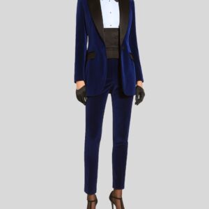 Bleu Blazer Smoking Femme en Velours