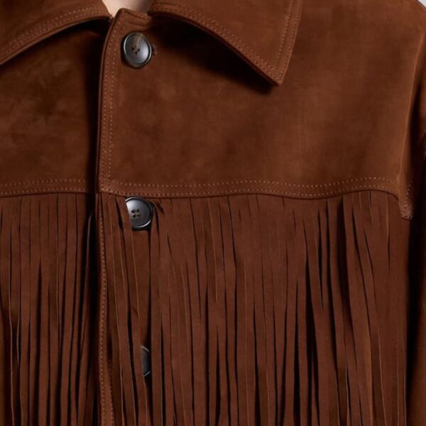 Rodeo Luxe – Veste à Franges en Daim Marron Foncé pour Femme