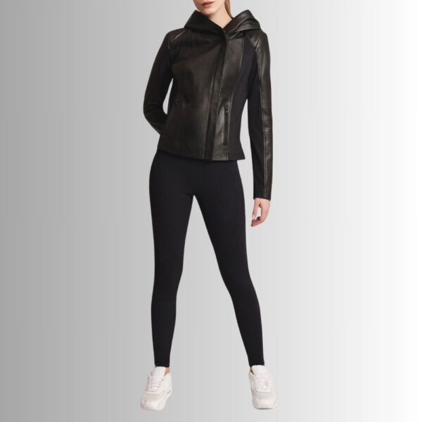 Veste En Cuir Capuche Femme - Noir