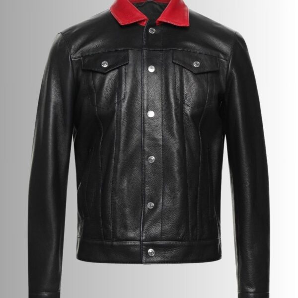 Noir Rouge Icon – Veste Cuir Homme Noire – Col Contrasté Rouge Mode