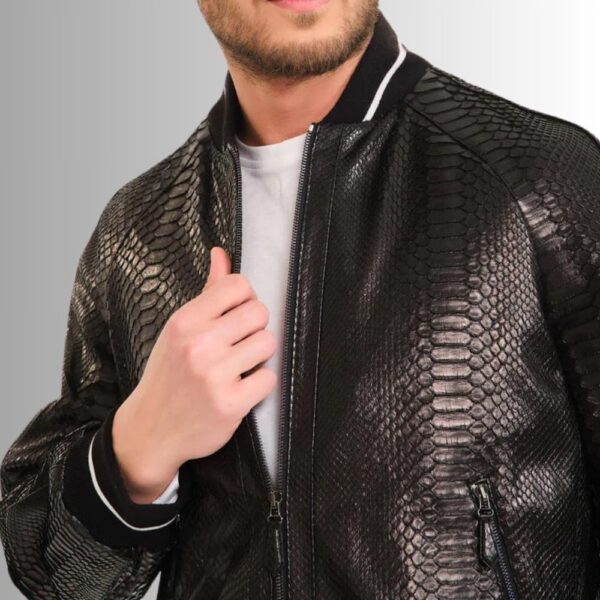 Noir Python – Viper Veste cuir homme embossée reptile – Style unique