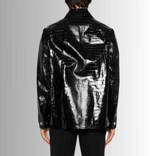 Noir Élite – Veste cuir homme embossée croco – Luxe noir
