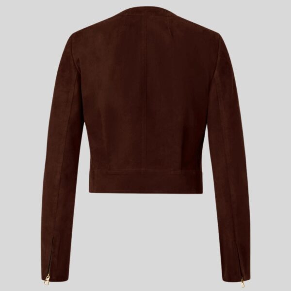 Brun Luxe – Veste Croppé en Daim Marron Foncé pour Femme